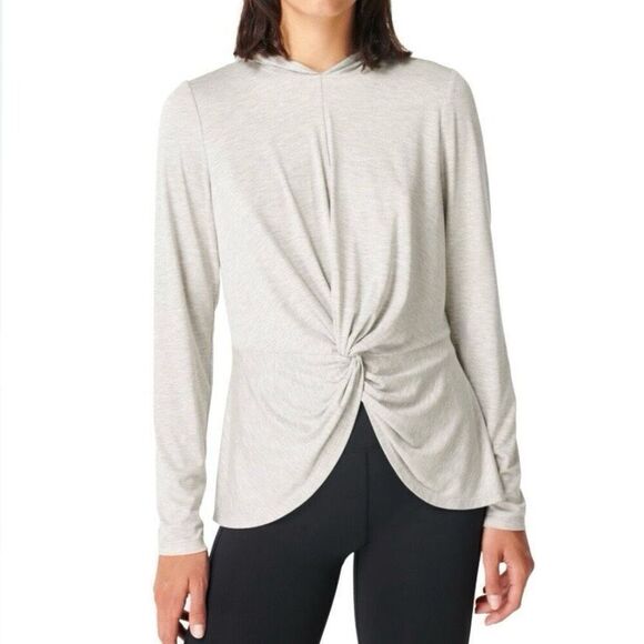 Sweaty Betty Tori Heathered Gray Hooded Long Sleeve Twist Top NWT Size Small - Picture 1 of 7
